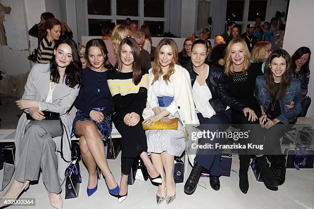 Maria Ehrich, Sonja Gerhardt, Alice Dwyer, Mina Tander, Jeanette Hain, Katja Flint and Lisa Mundt attend the Laurel show during the Mercedes-Benz...