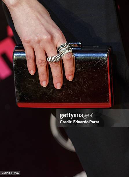 Actress Natalia de Molina, bag detail, attends 'Los del Tunel' premiere at Capitol cinema on January 18, 2017 in Madrid, Spain.