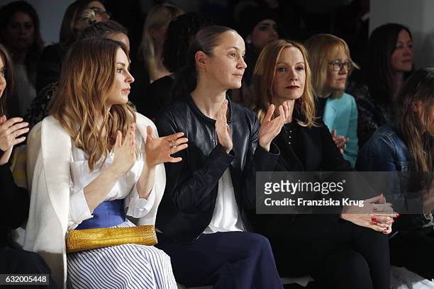 Mina Tander, Jeanette Hain and Katja Flint attend the Laurel show during the Mercedes-Benz Fashion Week Berlin A/W 2017 at Kaufhaus Jandorf on...