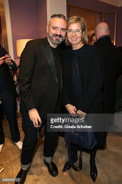 Designer Adrian Runhof and Inga Griese-Schwenkow during the Talbot Runhof boutique opening at Schlueterstrasse on January 18, 2017 in Berlin, Germany.