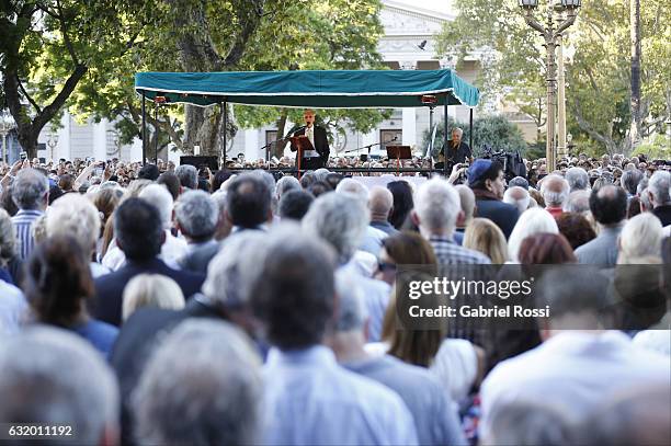 Prosecutor German Moldes speaks to the audience during an act to honour late Argentine prosecutor Alberto Nisman on January 18, 2017 in Buenos Aires,...