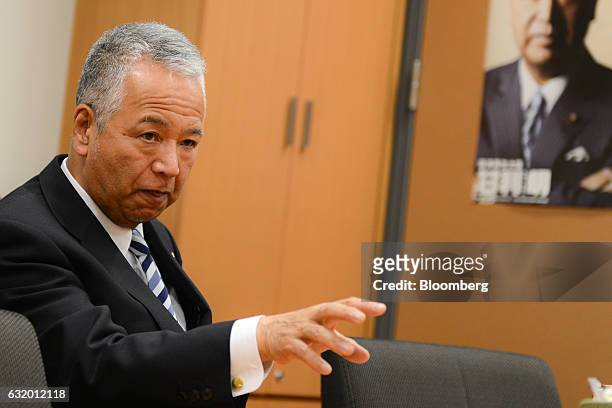 Akira Amari, Japan's former economy minister, speaks during an interview in Tokyo, Japan, on Wednesday, Jan. 18, 2017. The Trans-Pacific Partnership...