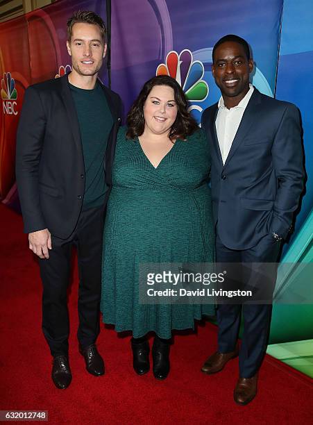 Actors Justin Hartley, Chrissy Metz and Sterling K. Brown attend the 2017 NBCUniversal Winter Press Tour - Day 2 at the Langham Hotel on January 18,...