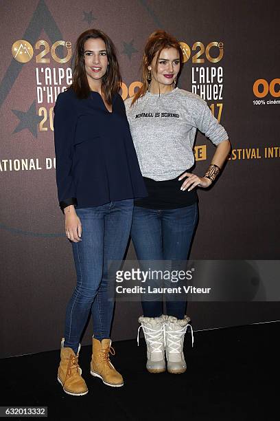 Actress Charlotte Gabris and Youtuber Andy Raconte attend "L'Ascension" photocall during tne 20th L'Alpe D'Huez International Film Festival on...