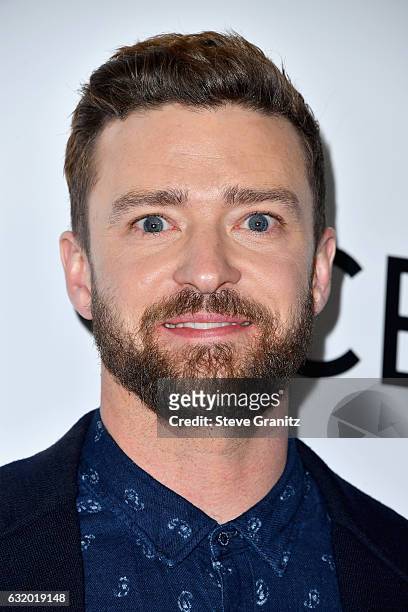 Entertainer Justin Timberlake poses with two awards in the press room during the People's Choice Awards 2017 at Microsoft Theater on January 18, 2017...