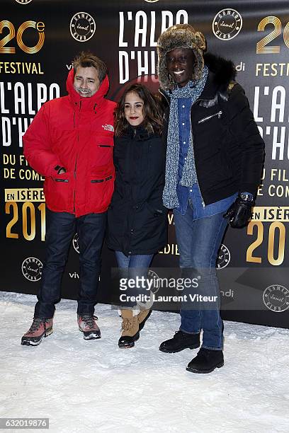 Director Ludovic Bernard, Actress Alice Essaidi and Actor Ahmed Sylla attend the Photocall "Le Jamel Comedy Club prend de l'Altitude" at Le Signal at...