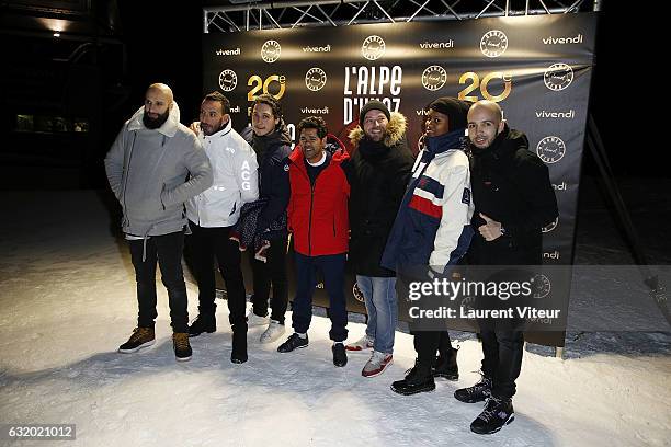 Jamel Debbouze and Actors of Jamel Comedy Club attend the Photocall "Le Jamel Comedy Club prend de l'Altitude" at Le Signal at a 2108 meter height...