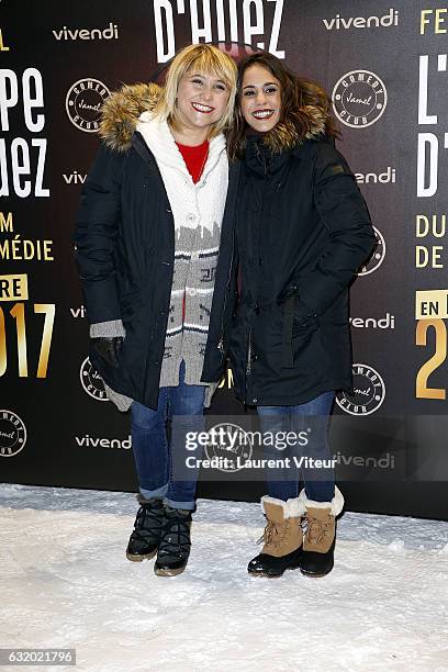 Actress Berangere Krief and Alice Essaidi attend the Photocall "Le Jamel Comedy Club prend de l'Altitude" at Le Signal at a 2108 meter height during...