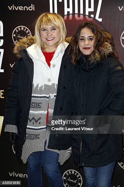 Actress Berangere Krief and Alice Essaidi attend the Photocall "Le Jamel Comedy Club prend de l'Altitude" at Le Signal at a 2108 meter height during...
