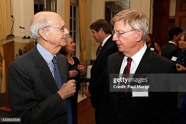 Stephen Breyer , Associate Justice of the Supreme Court of the United States, and Commentator George F. Will talk at an Afternoon Tea hosted by the...