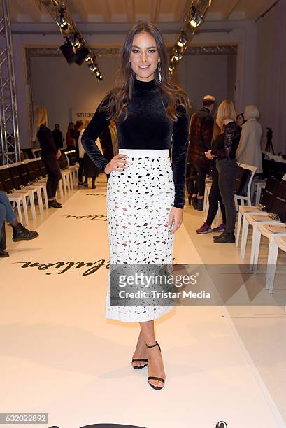 Janina Uhse attends the Marcel Ostertag show during the Mercedes-Benz Fashion Week Berlin A/W 2017 at Delight Rental Studios on January 18, 2017 in...