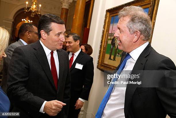 British Ambassador Kim Darroch talks with Sen. Ted Cruz at an Afternoon Tea hosted by the British Embassy to mark the U.S. Presidential Inauguration...