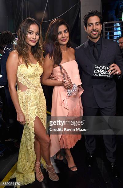 Actors Jamie Chung, Priyanka Chopra, and Adam Rodriguez backstage at the People's Choice Awards 2017 at Microsoft Theater on January 18, 2017 in Los...