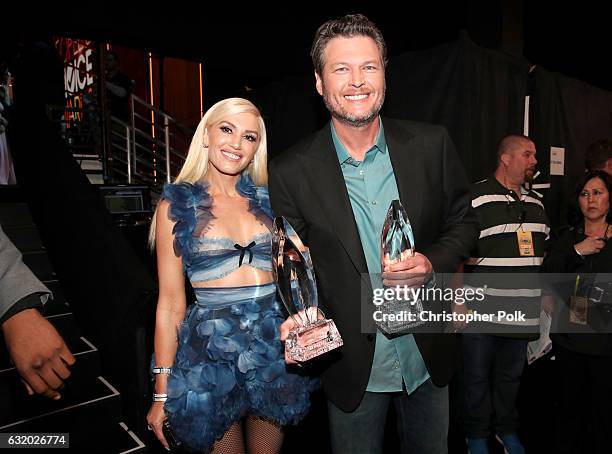 Recording artist/TV personality Gwen Stefani and recording artist/TV personality Blake Shelton, winner of the Favorite Album award for 'If I'm...