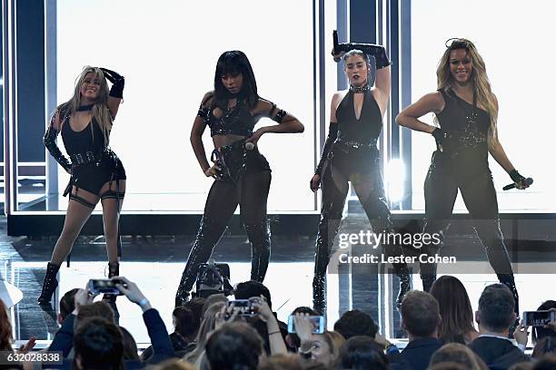 Recording artists Ally Brooke, Normani Hamilton, Dinah Jane Hansen and Lauren Jauregui of Fifth Harmoney perform onstage during the People's Choice...