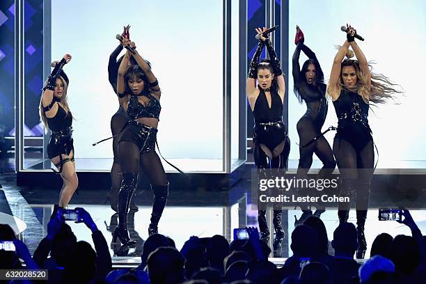 Recording artists Ally Brooke, Normani Hamilton, Dinah Jane Hansen and Lauren Jauregui of Fifth Harmoney perform onstage during the People's Choice...