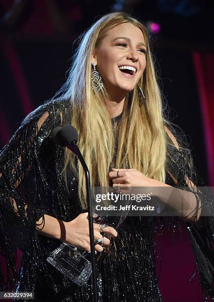 Actress Blake Lively accepts an award onstage during the People's Choice Awards 2017 at Microsoft Theater on January 18, 2017 in Los Angeles,...