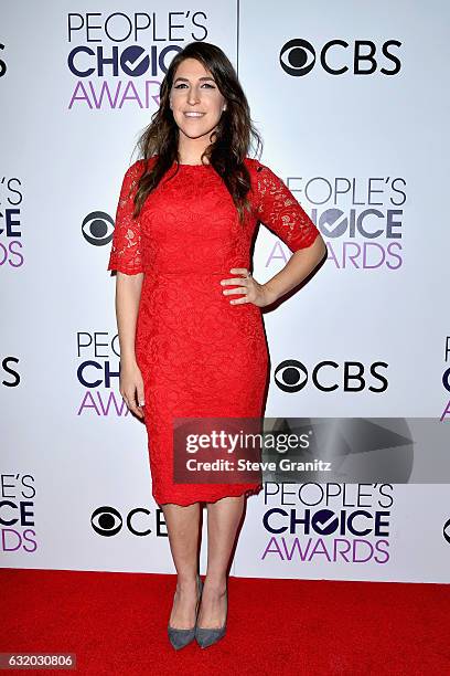 Actress Mayim Bialik poses in the press room during the People's Choice Awards 2017 at Microsoft Theater on January 18, 2017 in Los Angeles,...