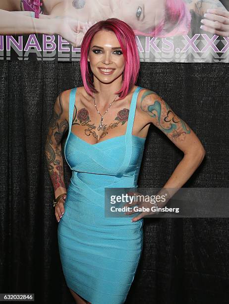 Adult film actress Anna Bell Peaks attends the 2017 AVN Adult Entertainment Expo at the Hard Rock Hotel & Casino on January 18, 2017 in Las Vegas,...