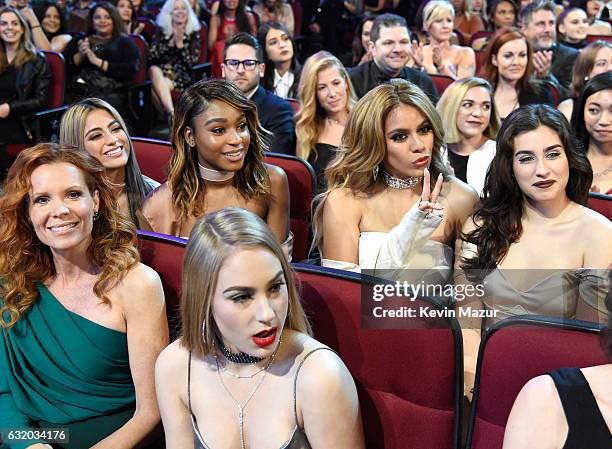 Singers Ally Brooke, Normani Kordei, Dinah Jane and Lauren Jauregui of Fifth Harmony in the audience during the People's Choice Awards 2017 at...