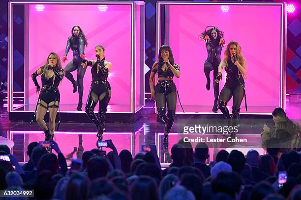 Recording artists Ally Brooke, Normani Hamilton, Dinah Jane Hansen and Lauren Jauregui of Fifth Harmoney perform onstage during the People's Choice...