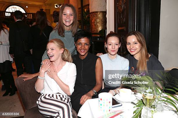 Sonja Gerhardt, Jennifer Ulrich, Dennenesch Zoude, Lavinia Wilson and Mina Tander during the GRAZIA Pop Up Breakfast during the Mercedes-Benz Fashion...