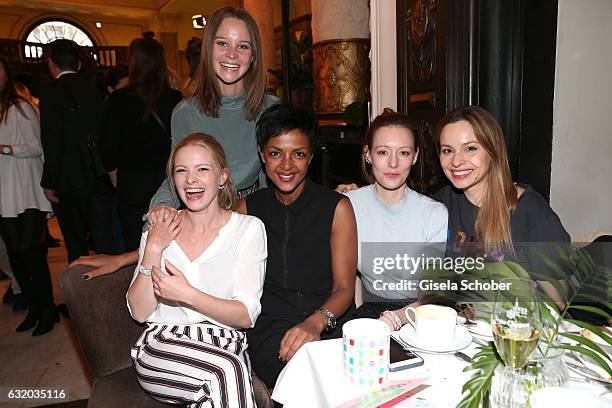 Sonja Gerhardt, Jennifer Ulrich, Dennenesch Zoude, Lavinia Wilson and Mina Tander during the GRAZIA Pop Up Breakfast during the Mercedes-Benz Fashion...