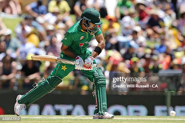 Babar Azam of Pakistan bats during game three of the One Day International series between Australia and Pakistan at WACA on January 19, 2017 in...