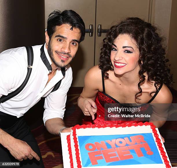 Ektor Rivera and Ana Villafane from the Broadway production of 'On Your Feet!' celebrate their 500th performance at Marquis Hotel on January 18, 2017...