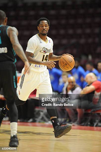 Kalin Lucas of the Erie BayHawks handles the ball against the Greensboro Swarm as part of 2017 NBA D-League Showcase at the Hershey Centre on January...