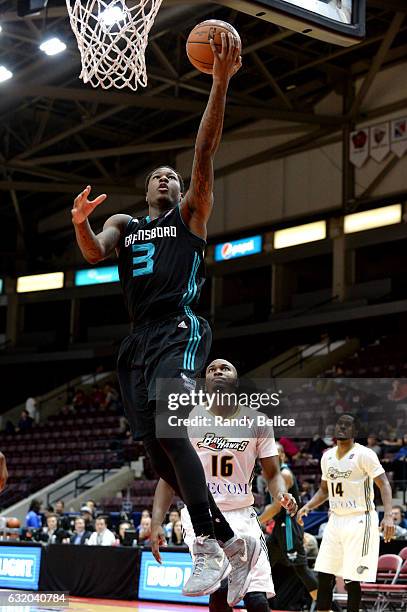 Archie Goodwin of the Greensboro Swarm goes to the basket against the Erie BayHawks as part of 2017 NBA D-League Showcase at the Hershey Centre on...
