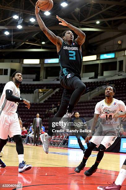 Archie Goodwin of the Greensboro Swarm goes to the basket against the Erie BayHawks as part of 2017 NBA D-League Showcase at the Hershey Centre on...