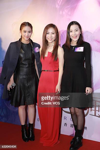 Socialite Laurinda Ho Chiu Lin, singer and actress G.E.M. , singer and actress Renee Lee Wan attend the premiere of film "G.E.M.: G-Force" on January...