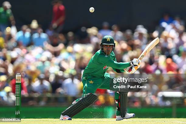 Umar Akmal of Pakistan bats during game three of the One Day International series between Australia and Pakistan at WACA on January 19, 2017 in...