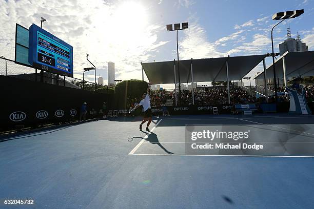 Andrew Whittington of Australia serves in his second round match against Ivo Karlovic of Croatia on day four of the 2017 Australian Open at Melbourne...