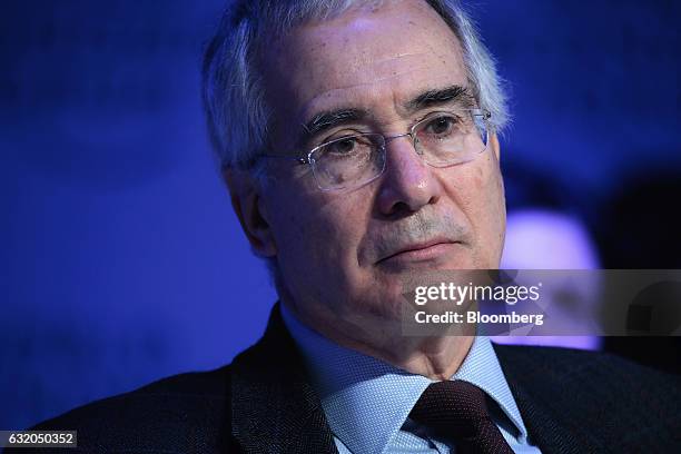 Nicholas Stern, president of The British Academy, pauses during a panel session at the World Economic Forum in Davos, Switzerland, on Thursday, Jan....