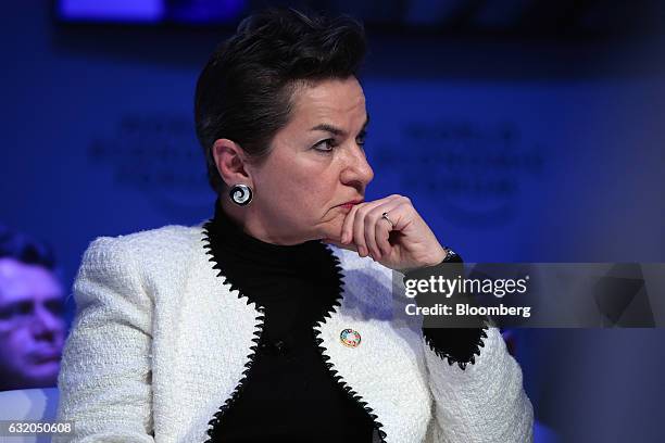 Christiana Figueres, former executive secretary of the United Nations framework convention on climate change, pauses during a panel session at the...