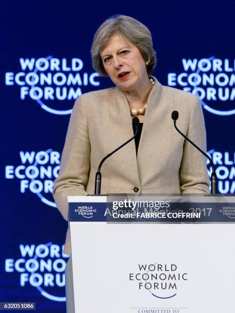 British Prime Minister Theresa May delivers a speech on the third day of the Forum's annual meeting, on January 19, 2017 in Davos. Theresa May...