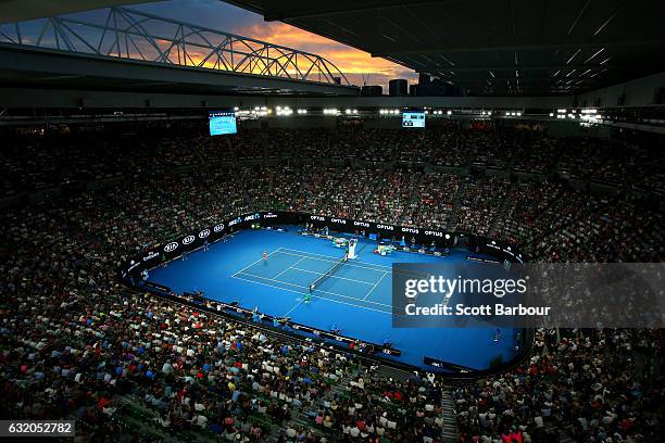 General view of Rod Laver Arena in second round match between Lucie Safarova of the Czech Republic and Serena Williams of the United States on day...