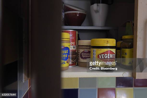 Jar of Vegemite spread is arranged for a photograph in a kitchen cabinet in Melbourne, Australia, on Thursday Jan. 19, 2017. Bega Cheese Ltd., who...