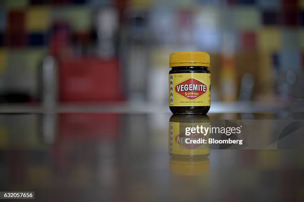 Jar of Vegemite spread sits on a kitchen table in an arranged photograph in Melbourne, Australia, on Thursday Jan. 19, 2017. Bega Cheese Ltd., who...