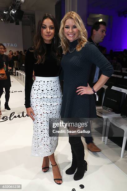 Janina Uhse and Annica Hansen attend the Marcel Ostertag show during the Mercedes-Benz Fashion Week Berlin A/W 2017 at on January 18, 2017 in Berlin,...