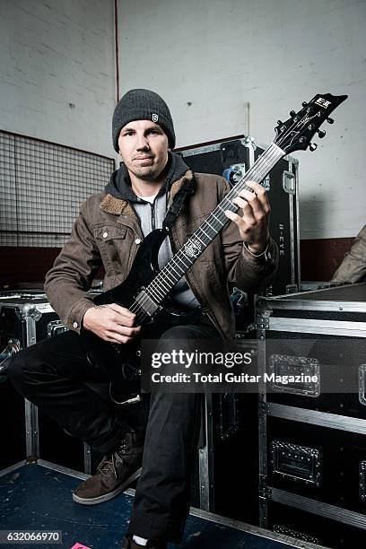 Portrait of Australian musician Luke Kilpatrick, guitarist with metalcore group Parkway Drive, photographed before a live performance at the O2...