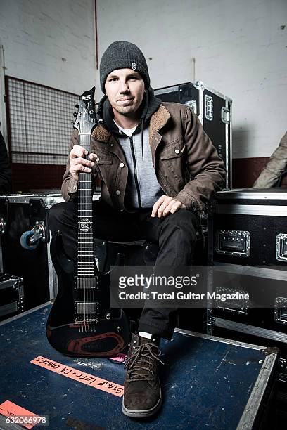 Portrait of Australian musician Luke Kilpatrick, guitarist with metalcore group Parkway Drive, photographed before a live performance at the O2...