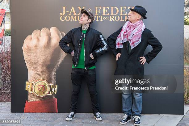 Fedez and J-AX attends a photocall for 'Comunisti Col Rolex' album presentation on January 19, 2017 in Milan, Italy.