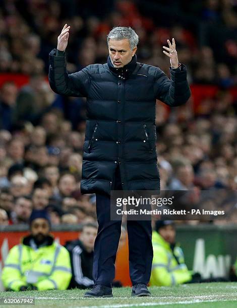 Manchester United manager Jose Mourinho gestures on the touchline