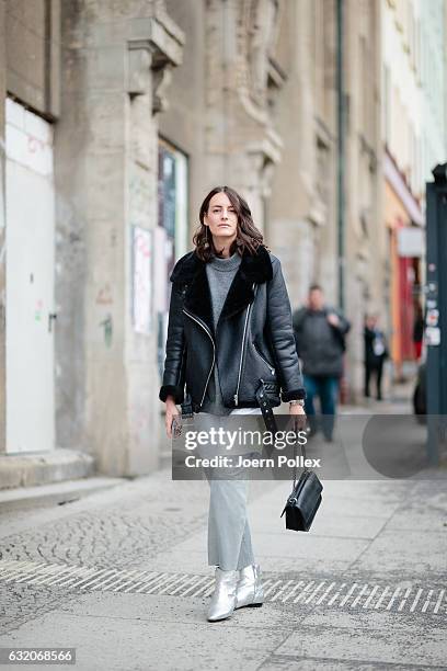 Nina Huebscher, aka Ninaco Ninaco, wearing Riani poses for photos during the Mercedes-Benz Fashion Week Berlin A/W 2017 at Kaufhaus Jandorf on...