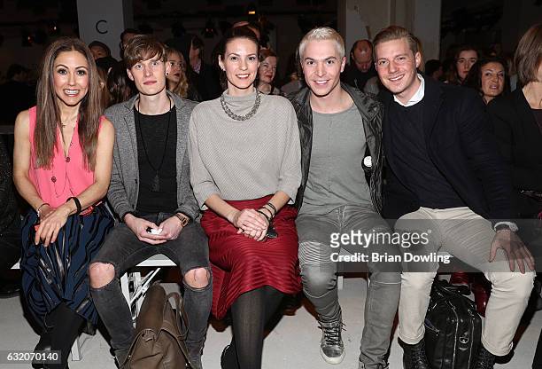 Anastasia Zampounidis, Lars Urban, Katrin Wrobel, Julian David and a guest attend the Ewa Herzog show during the Mercedes-Benz Fashion Week Berlin...