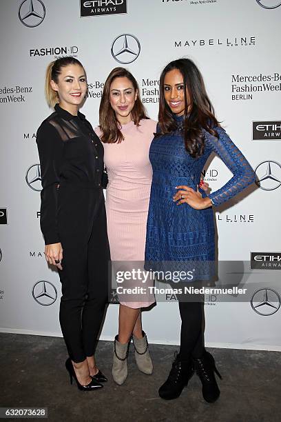 Fiona Erdmann, Melissa Khalaj and Lisa Griess attend the Ewa Herzog show during the Mercedes-Benz Fashion Week Berlin A/W 2017 at Kaufhaus Jandorf on...