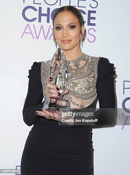 Actress Jennifer Lopez poses in the press room at the People's Choice Awards 2017 at Microsoft Theater on January 18, 2017 in Los Angeles, California.